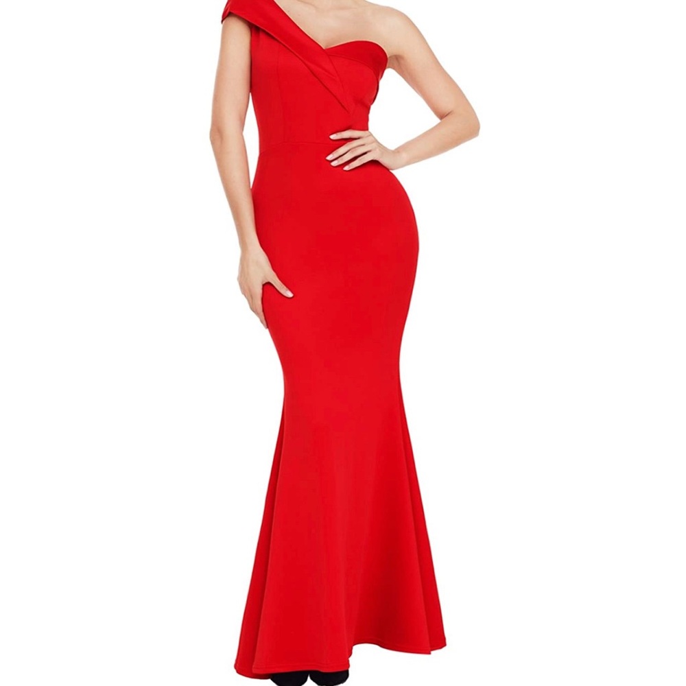 Red One Shoulder Evening or Wedding Guest Dress